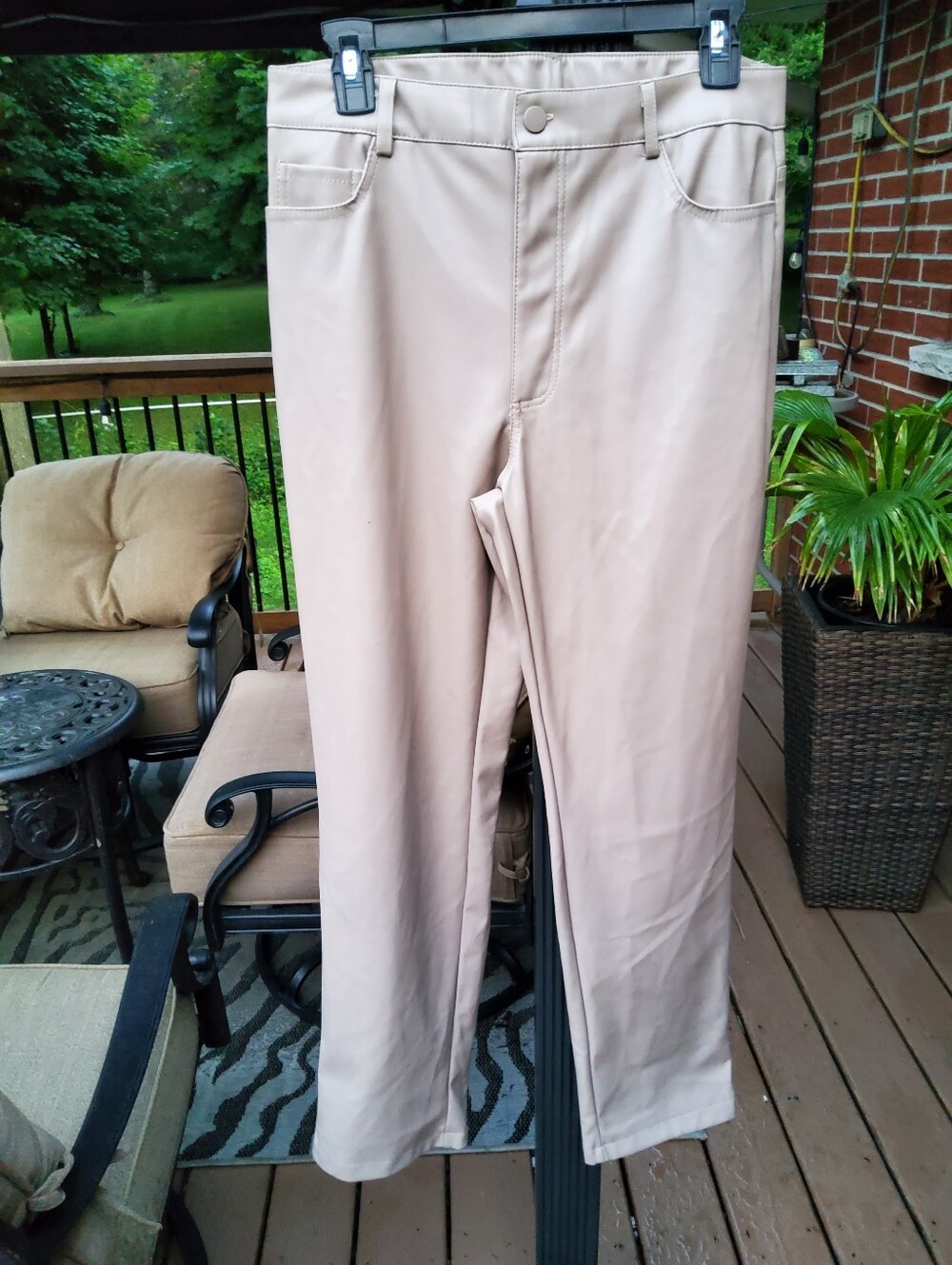 Bluenotes Straight Leg Faux Leather Pants in Light Khaki